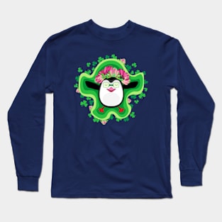 Penguin in a wreath of clover flowers Long Sleeve T-Shirt